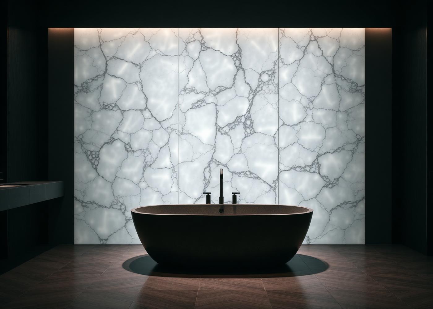Bathroom Walls & Vanities — Cristallo quartzite application