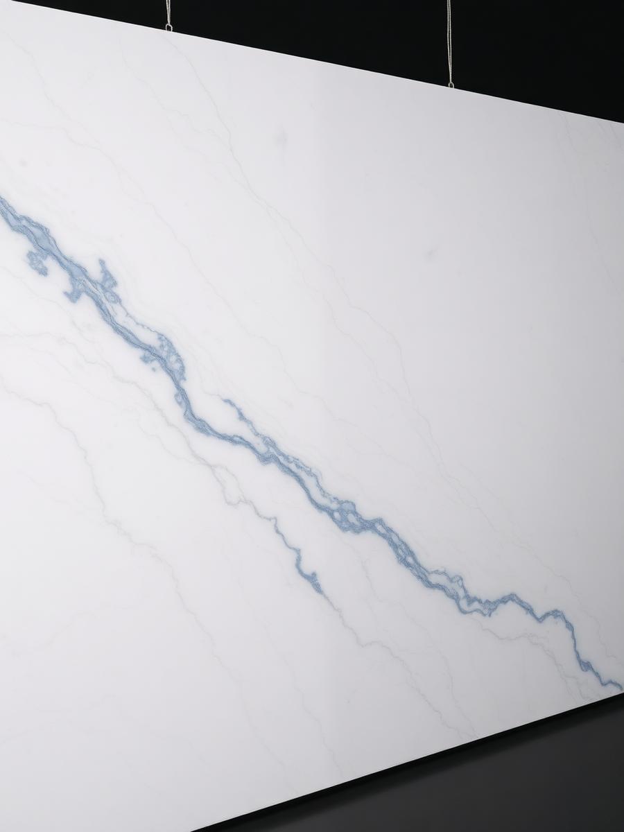Cristallo Azurro quartzite slab available through Peak Stoneworkz in Utah