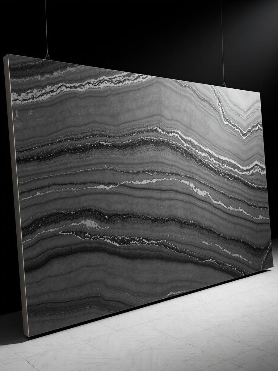 Cristallo Ombra quartzite slab available through Peak Stoneworkz in Utah