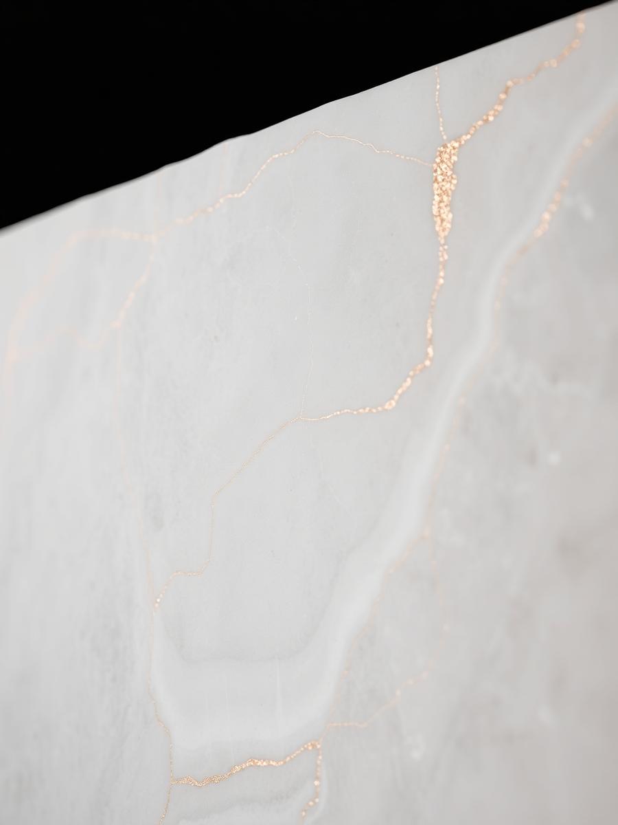 Cristallo Oro quartzite slab available through Peak Stoneworkz in Utah