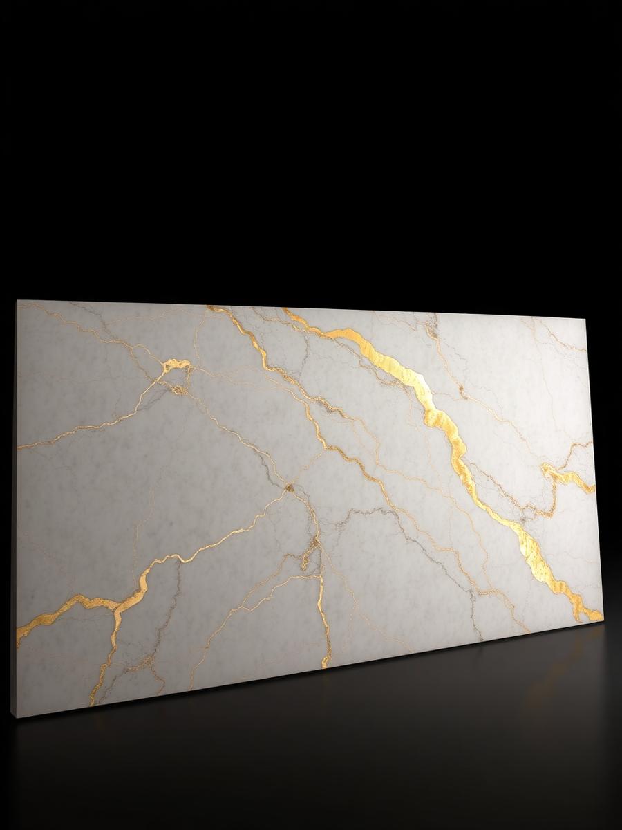 Cristallo Supremo Oro quartzite slab available through Peak Stoneworkz in Utah